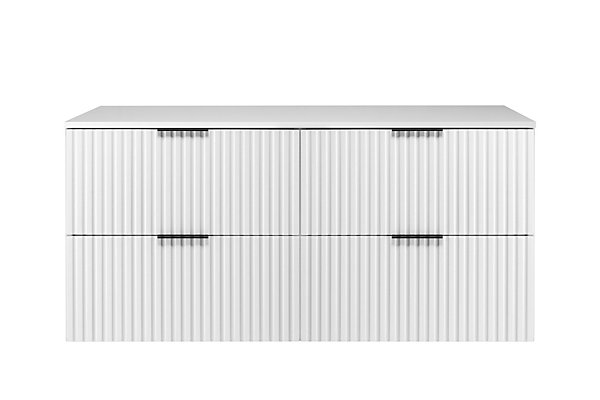 Meuble vasque, Blanc, 120 (2 x 60) x 57 x 46 cm, poignée noire   Plan de travail