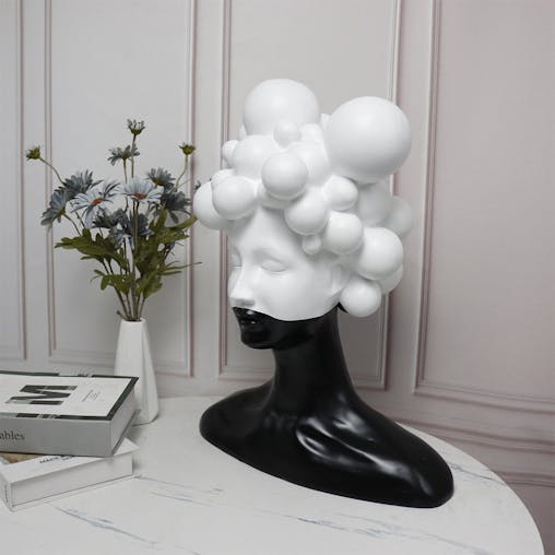 SOGA 30cm Bubble Head Sculpture - Black & White Resin Art for Decor