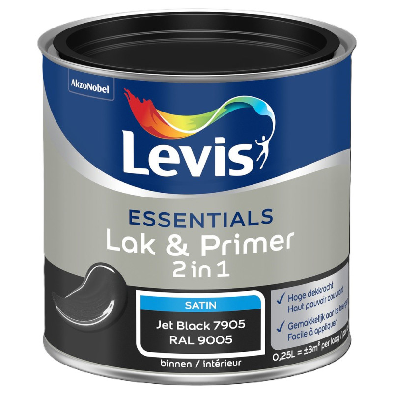 Laque & Primer 2-en-1 Essentials noir jet 0,25 L LEVIS