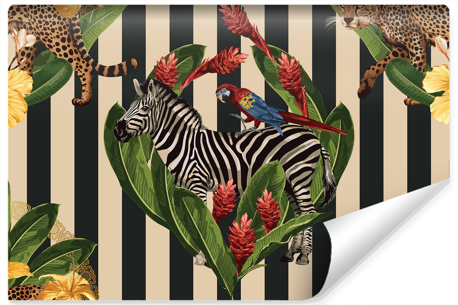 Fototapeta Ozdobna ZEBRA Kwiaty Liście 3D 90x60cm