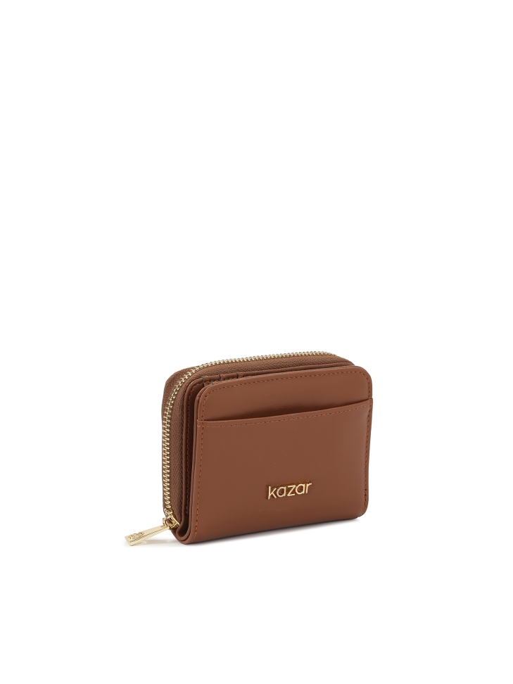 Small brown wallet with snap closure flap