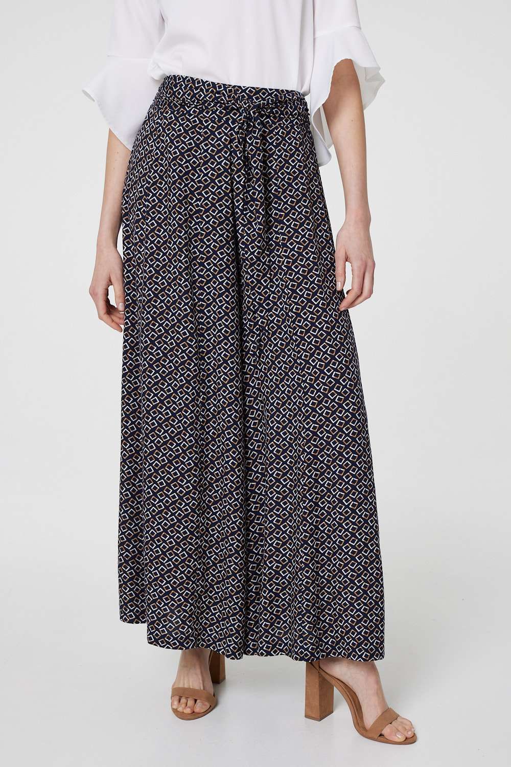 Izabel London Geo Print High Waist Palazzo Trousers