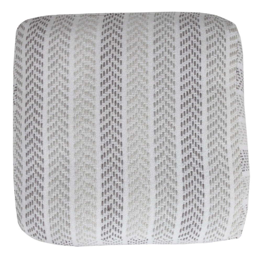 Stylish 18-inch Grey and White Chevron Pouf Ottoman for Home Decor