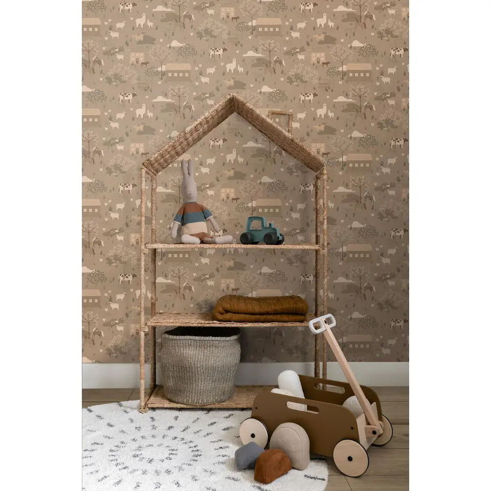 ESTAhome behang boerderij dieren bruin - 50 x 900 cm