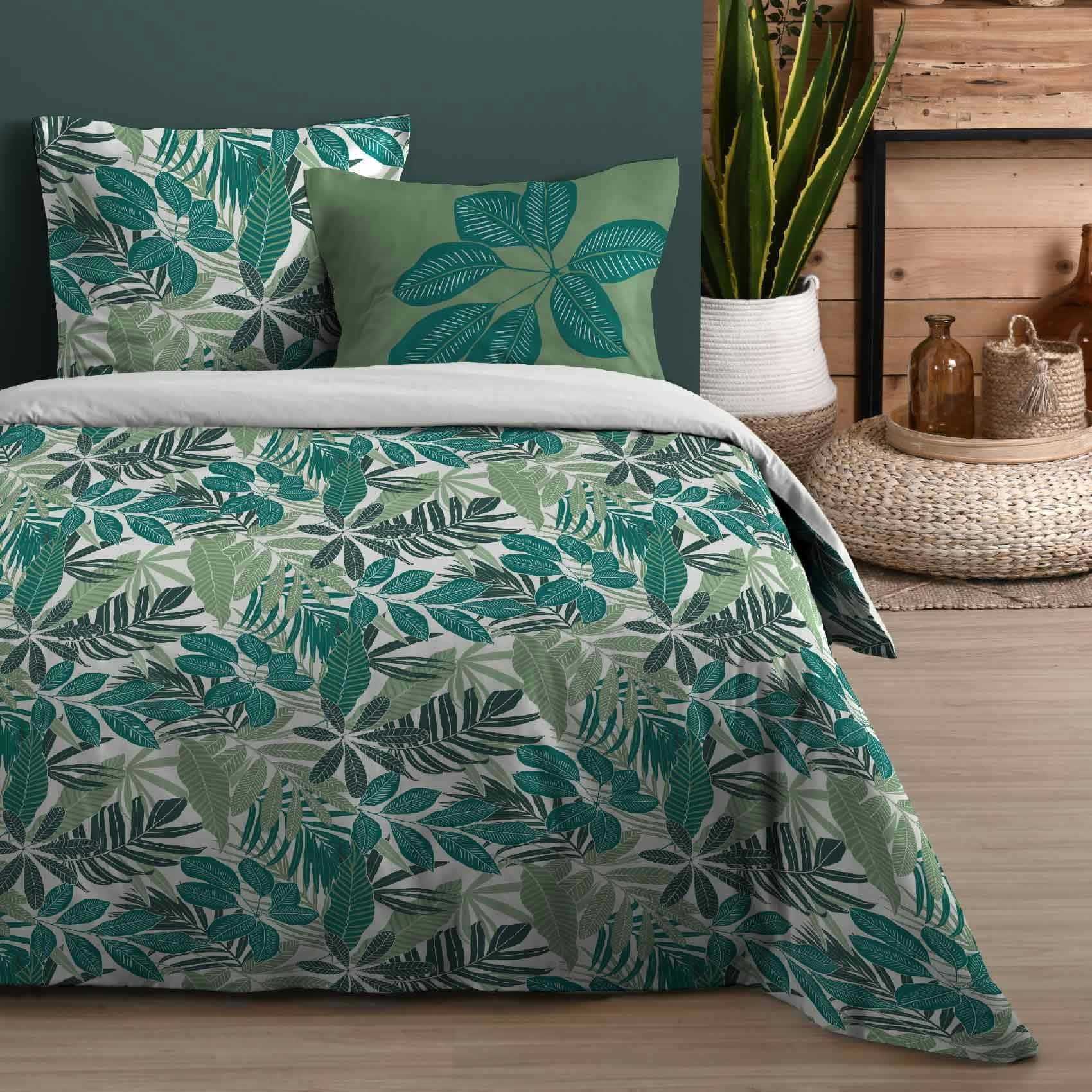 - Parure de lit au look verdoyant coton vert emeraude 240x220 cm