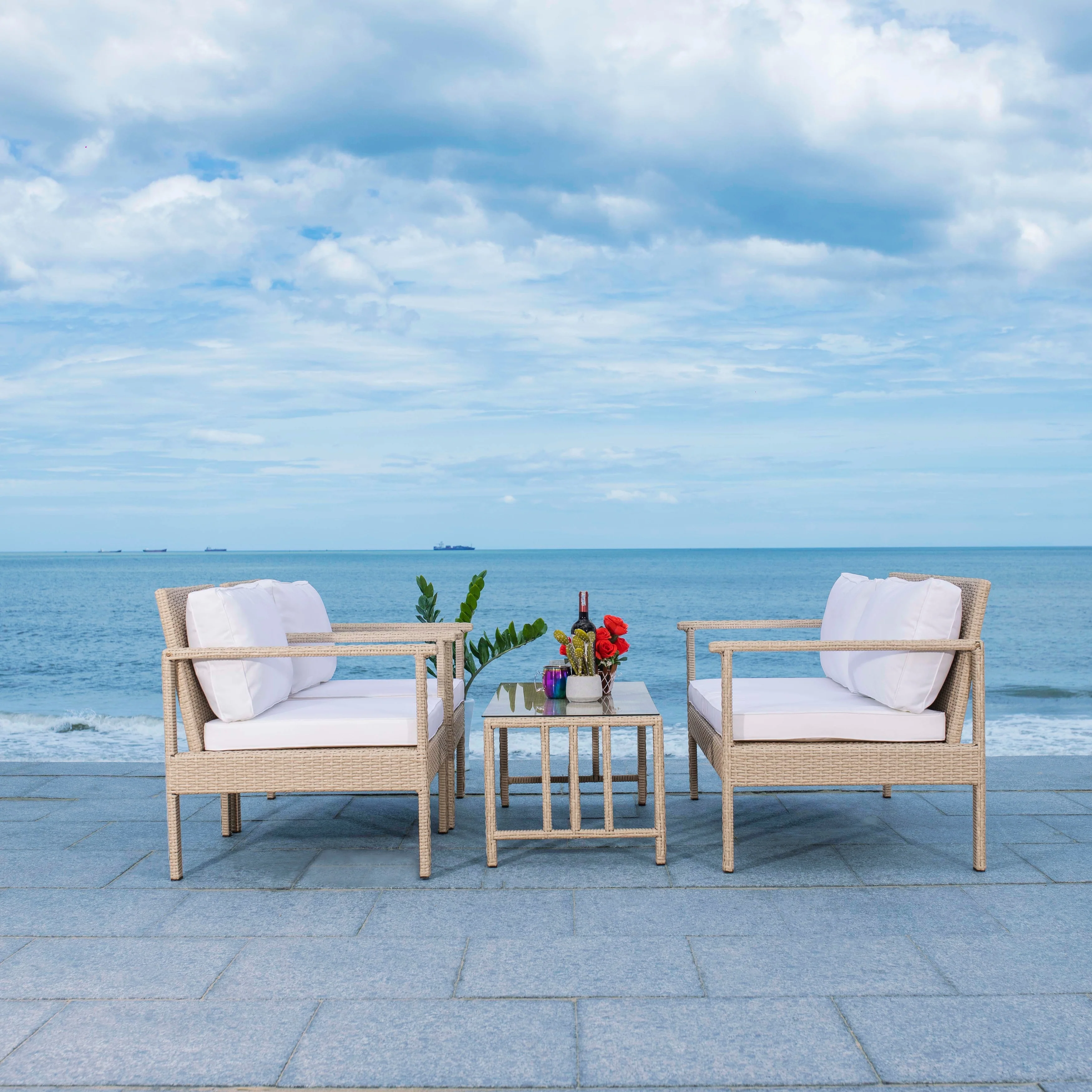 SAFAVIEH Outdoor Garnen 4-Piece Wicker Living Set - 51W x 30D x 30H