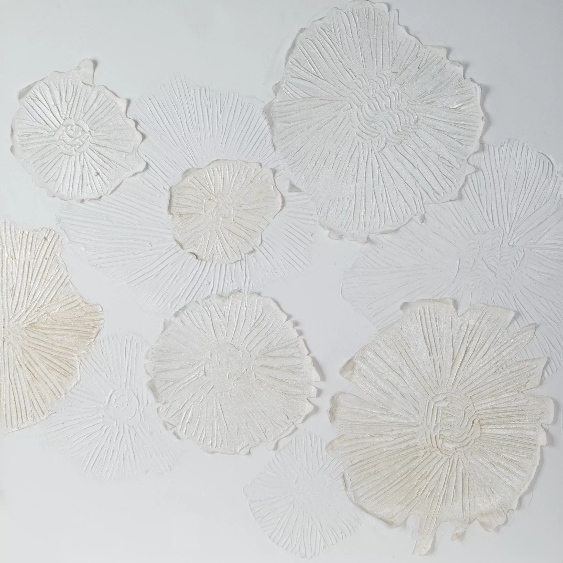 Obraz roślinny biało, beżowy ręcznie malowany na płótnie 100x100 cm