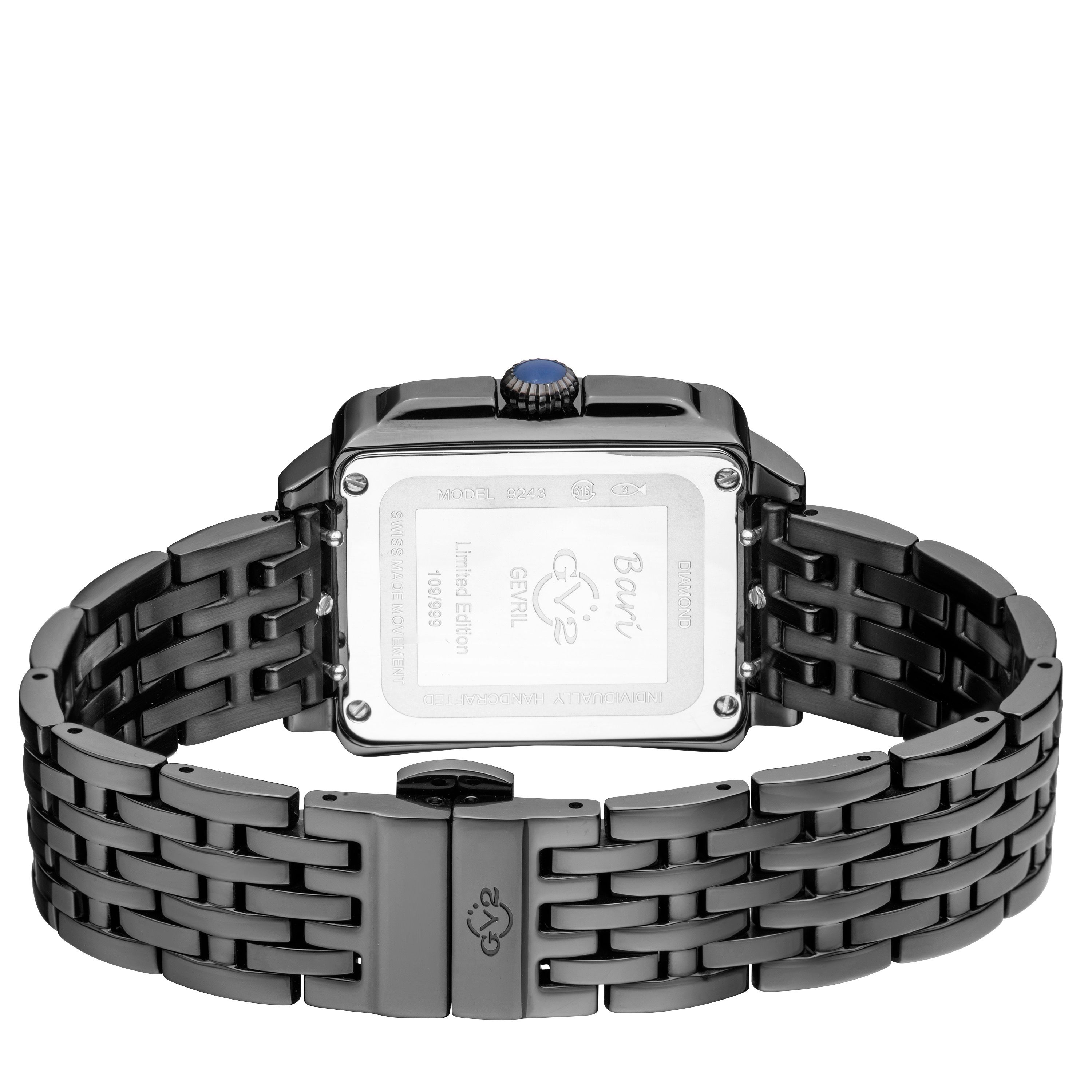 GV2 Bari Diamond-Set Luxury Watch with Swiss Quartz Movement Black Stainless Steel Bracelet 30 MM Sapphire Crystal