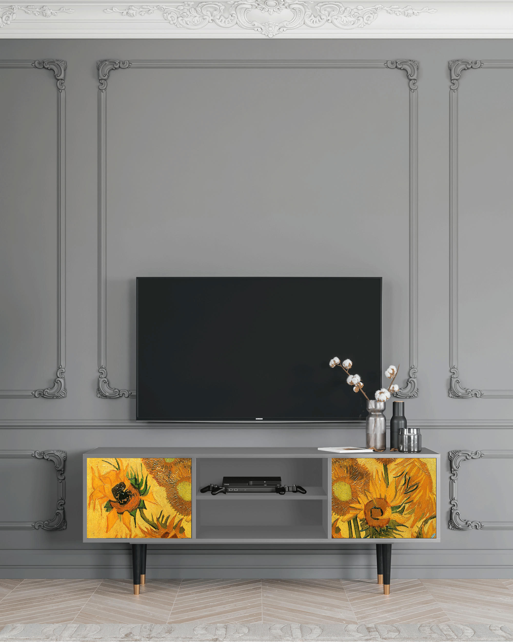 SUNFLOWERS BY VINCENT VAN GOGH - Meuble TV  jaune 2 portes L 170 cm