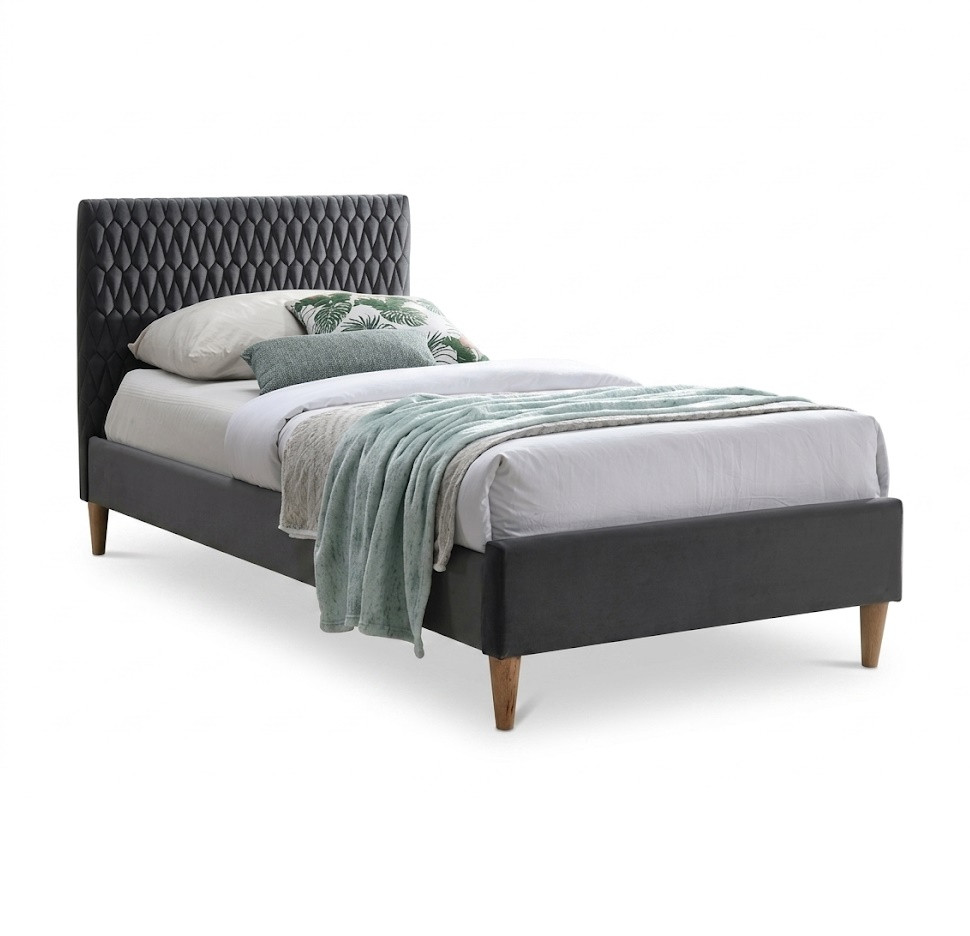 Łóżko tapicerowane AZURRO VELVET 90x200 szare bez szuflady/bez materaca