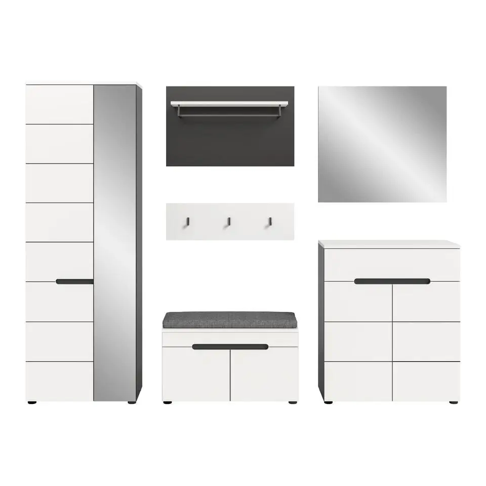 Hioshop Canu garderobe opstelling C6 inclusief kussen wit- grijs