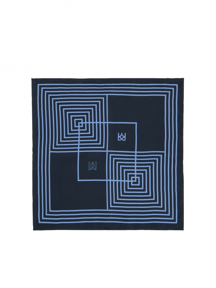 Navy blue pocket square with geometric patterns