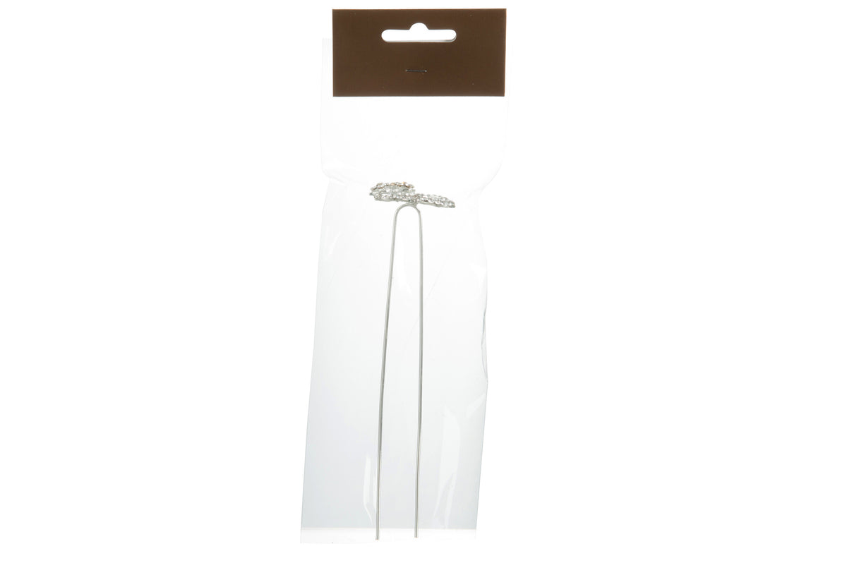 J-Line decoratie pin Hartjes Strassen - metaal - wit