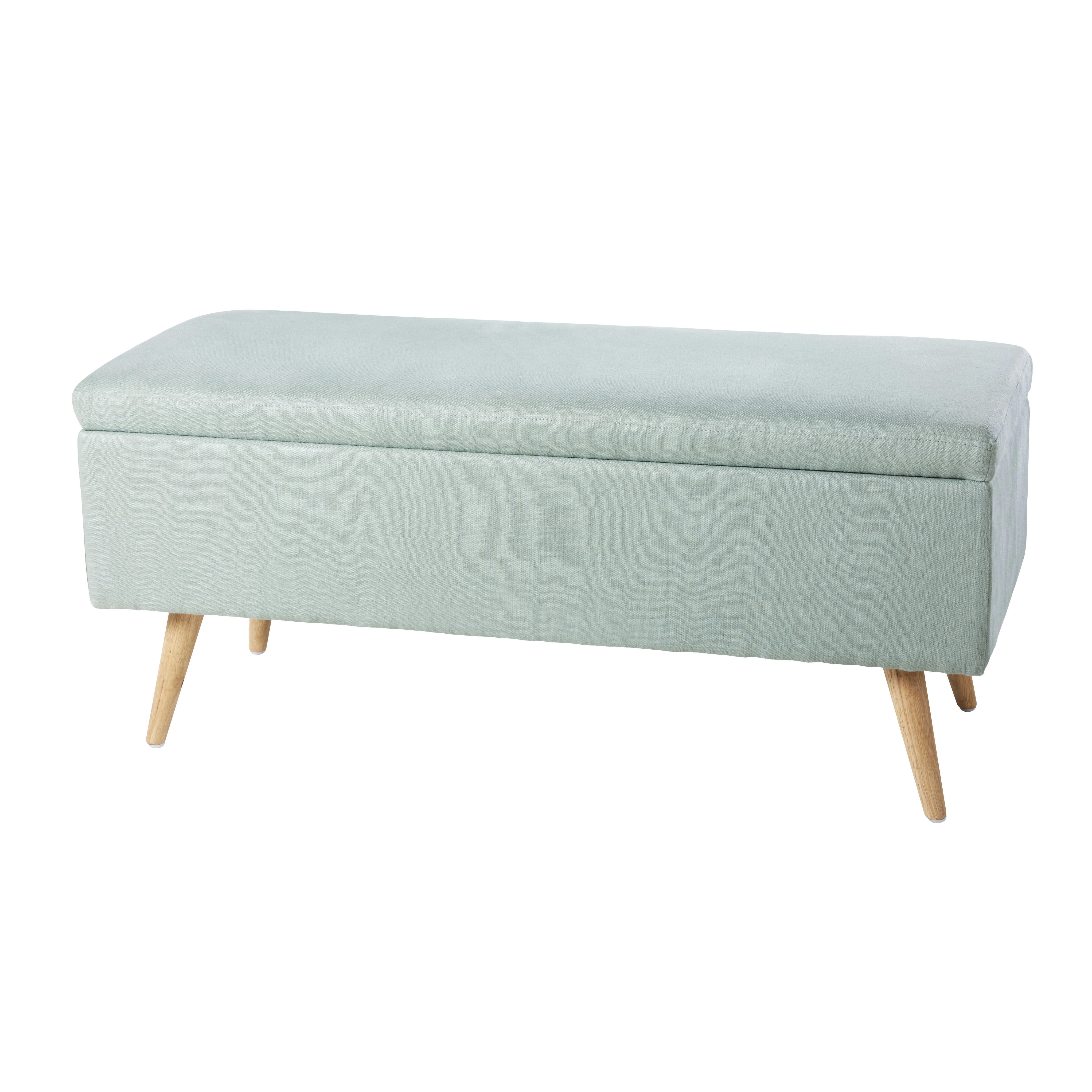 - Banquette coffre 2 places en lin vert et hévéa