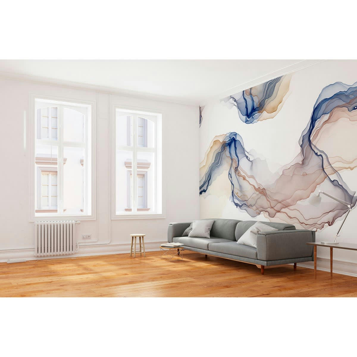 INKI BLUE - Papier peint panoramique motif imprimé Bleu 432x285cm