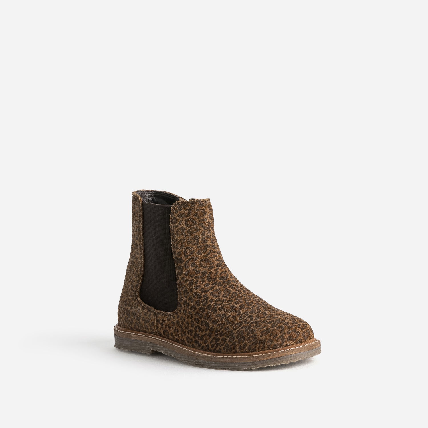 Boots BUGGY marron cuir velours motif léopard