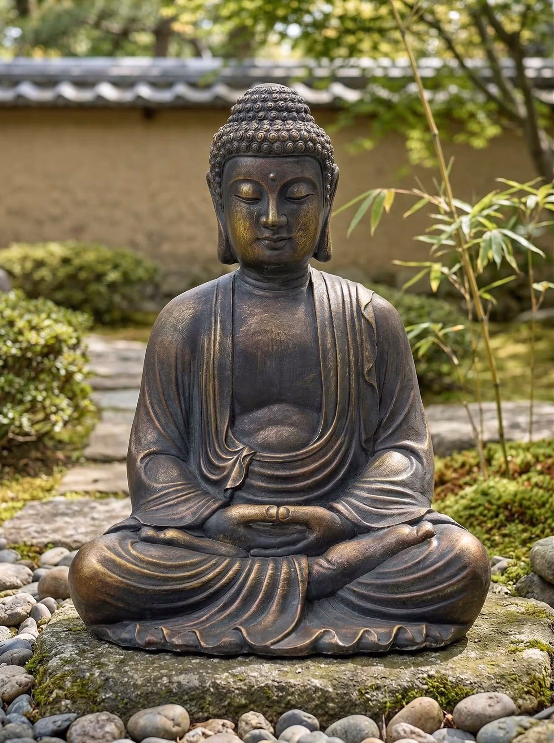 23 inch Meditating Buddha Statue Bronze Zen Garden Decor Indoor Outdoor Sitting Buddha Sculpture Spiritual Yoga Home Patio Decor