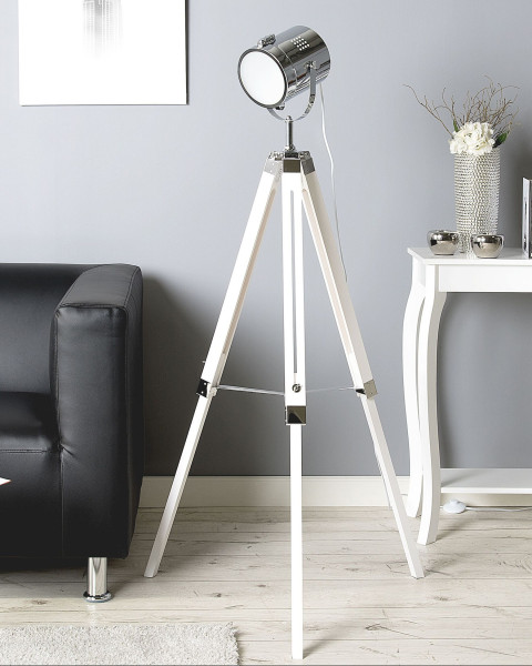 Lampa stojąca biała metalowa 143cm trójnóg