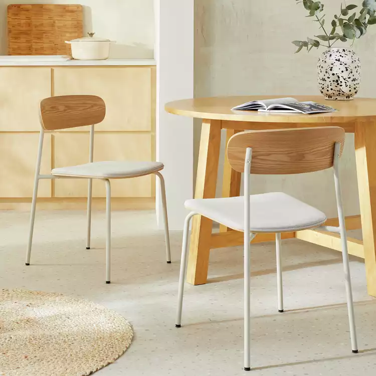 Habitat Gako Pair of Fabric Dining Chairs - Natural