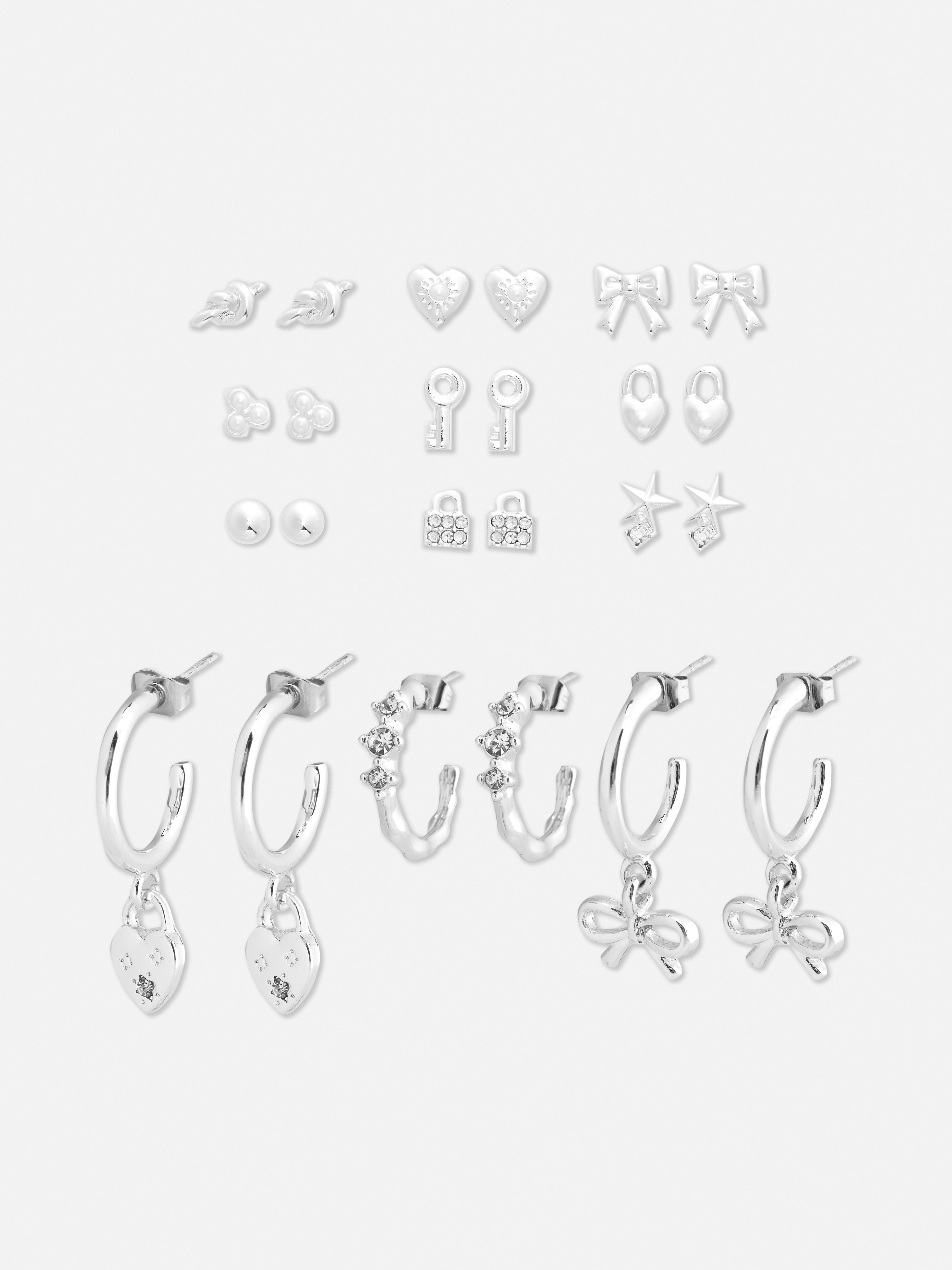 12pk Mixed Hoop and Stud Earrings
