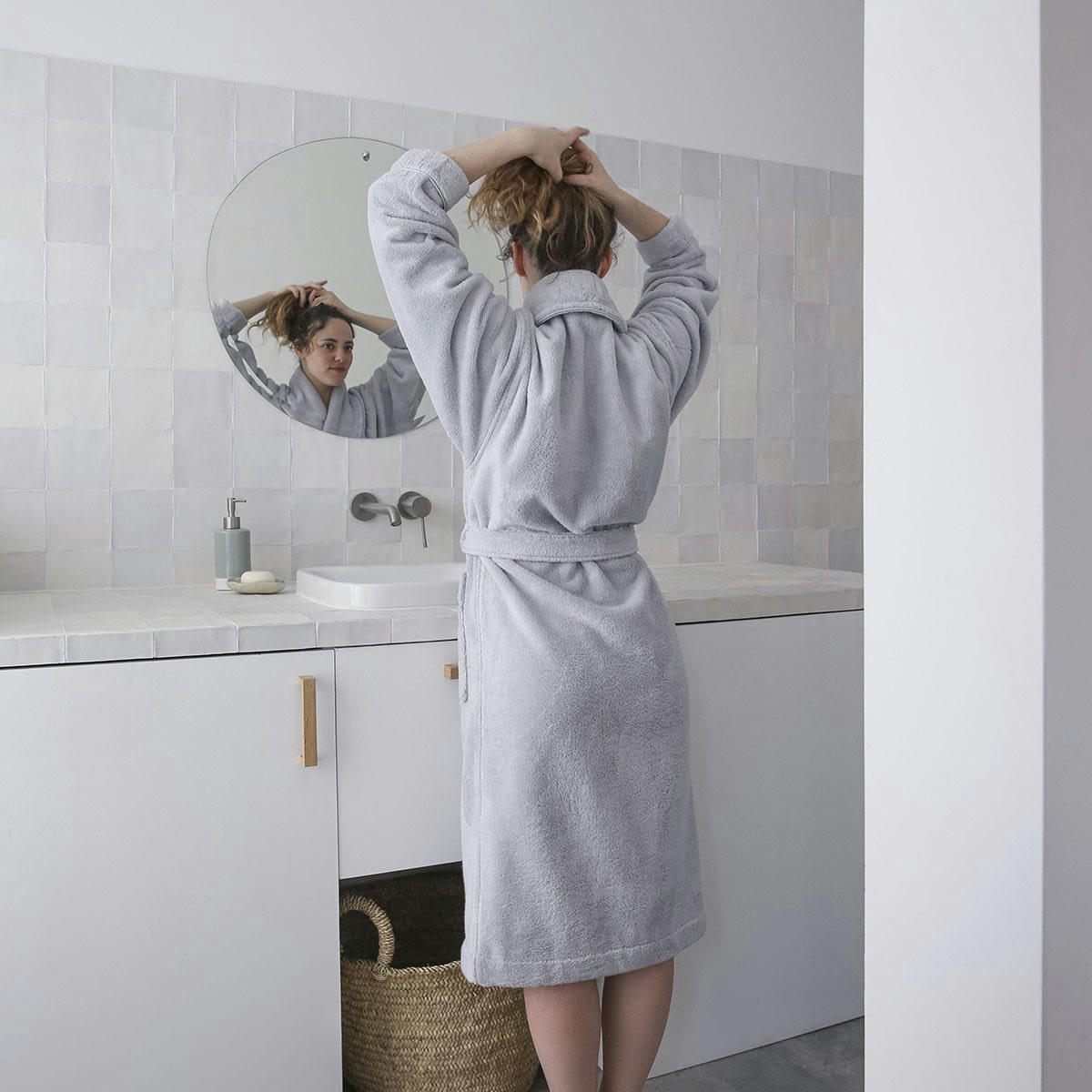 CARESSE - Peignoir en coton voile grisé M