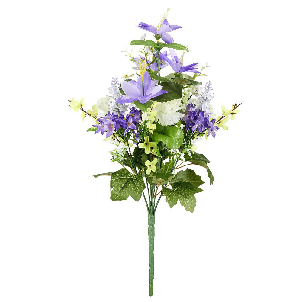 Fleur artificielle piquet multifleurs blanc et violet L45cm