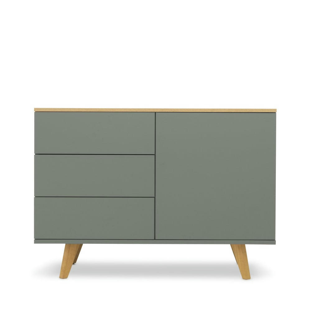 AMELIA - Buffet en bois 1 porte 3 tiroirs L109cm gris