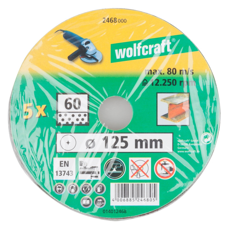 Disque abrasif en fibre GR60 Ø 125 mm 5 pièces WOLFCRAFT