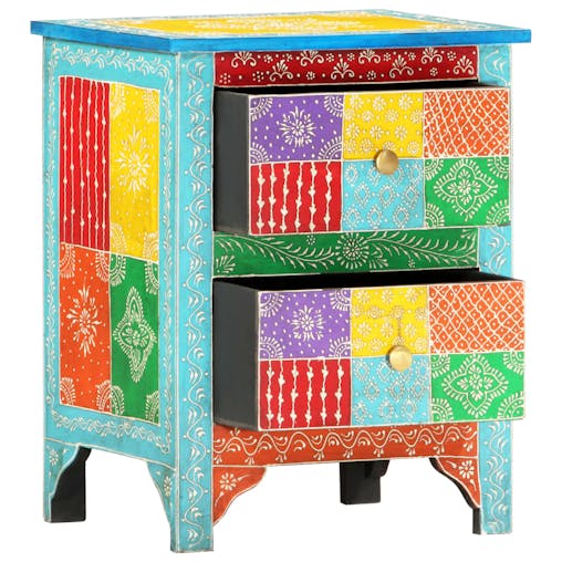 NNEVL Hand Painted Bedside Cabinet 40x30x50 cm Solid Mango Wood