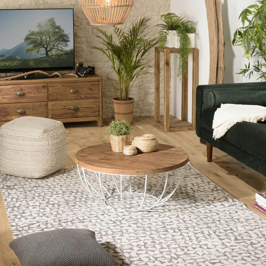 ALIDA - Table basse coque en teck recyclé métal blanc L80