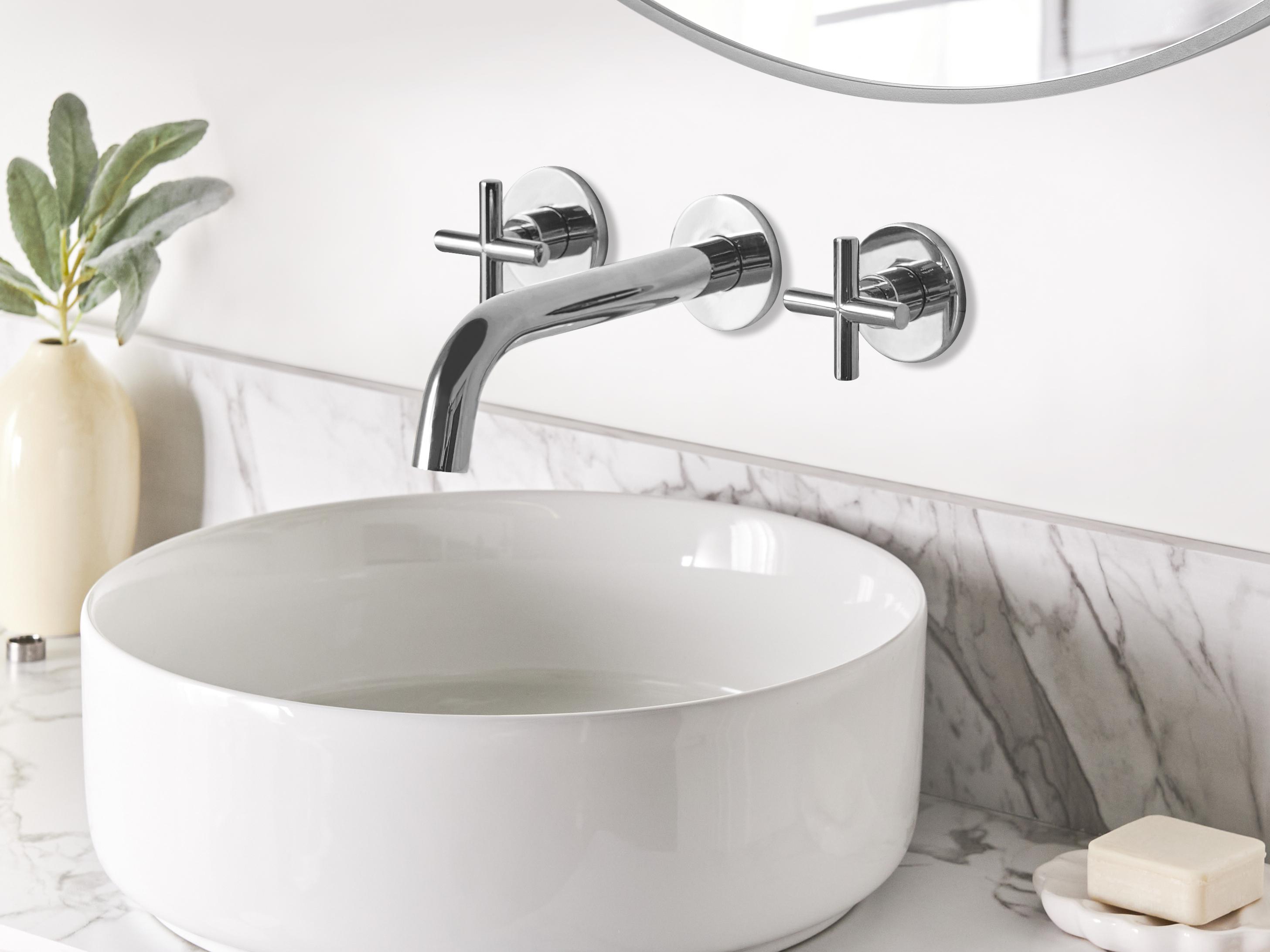 Wall Mounted Basin Mixer Tap KAIETEUR Brass Silver