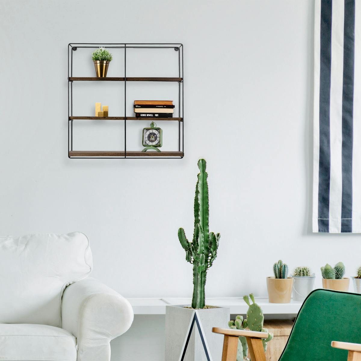 Étagère cube noire 3 plateaux décor bois foncé JENA