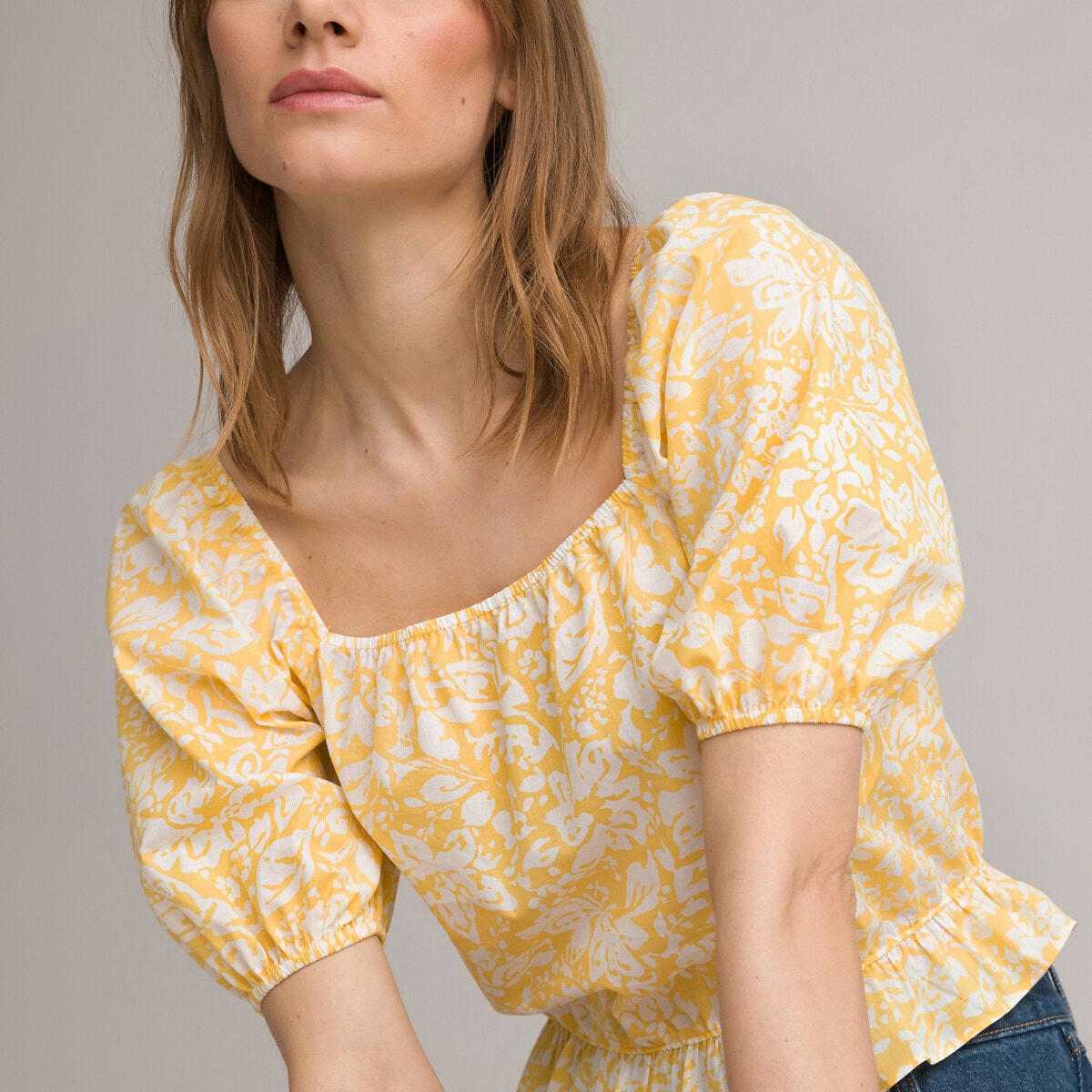 Blouse encolure carrée, manches courtes imprimée
