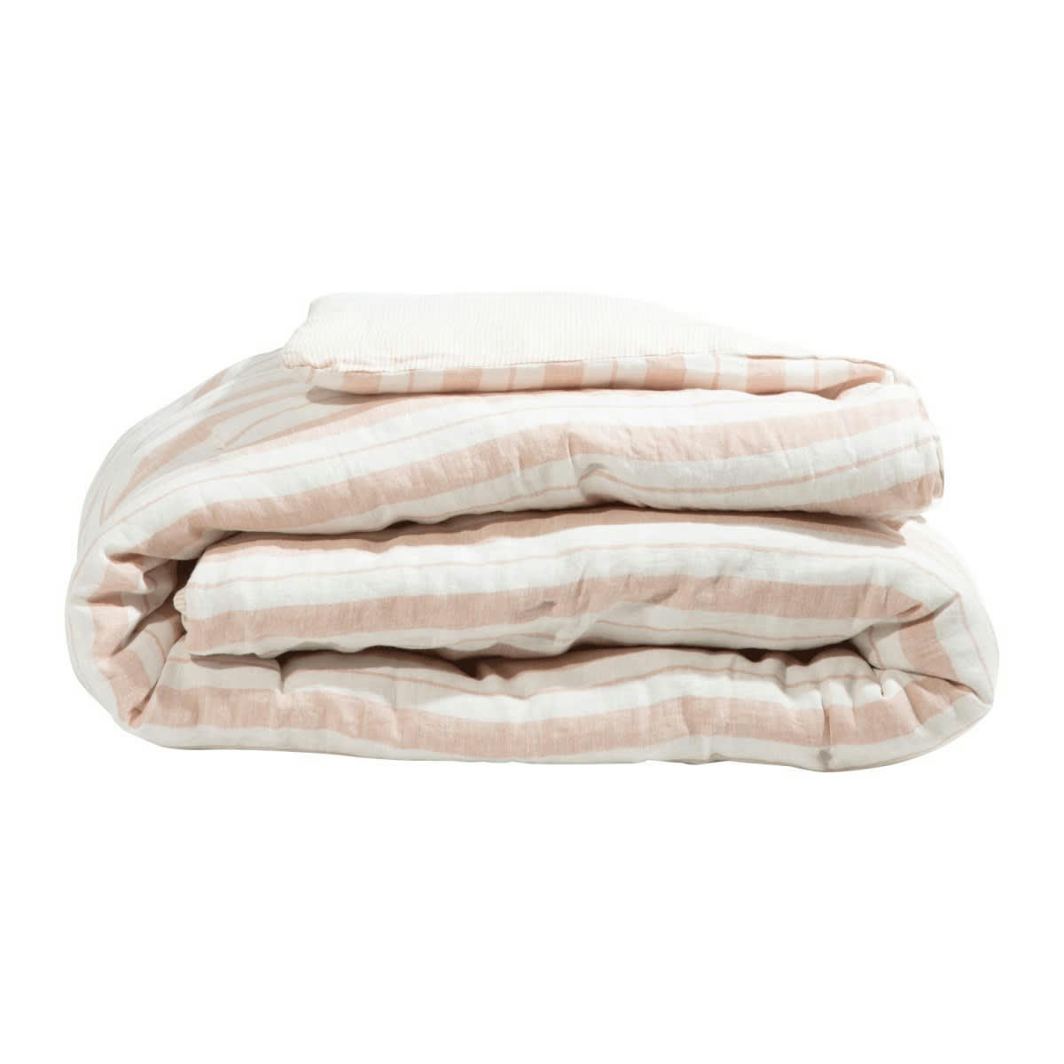 LES ESSENTIELS - Edredon en lin lavé rayé rose/crème 90x190