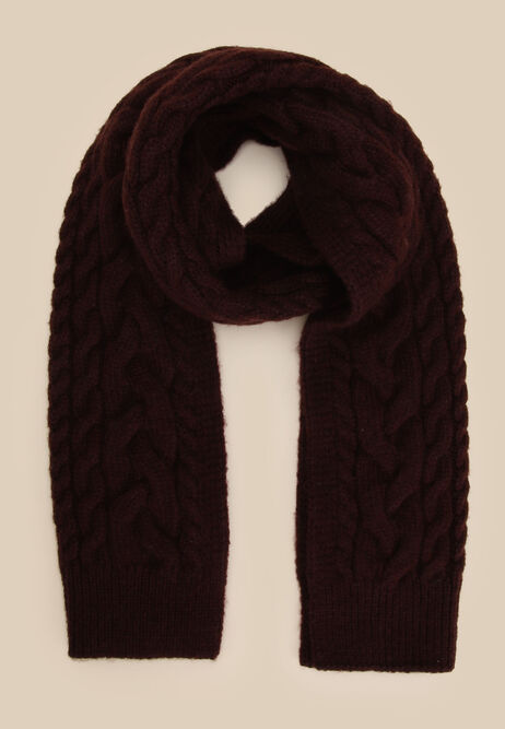 Womens Burgundy Cable Knit Scarf