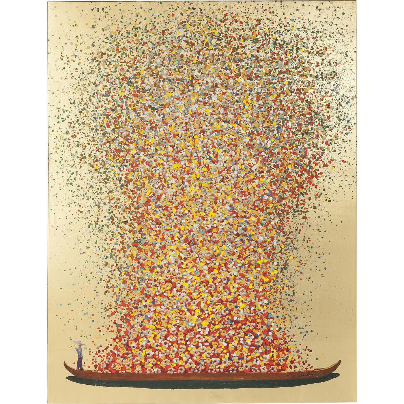 TOUCHED FLEURS - Toile dorée pirogue fleurs jaunes 80x100