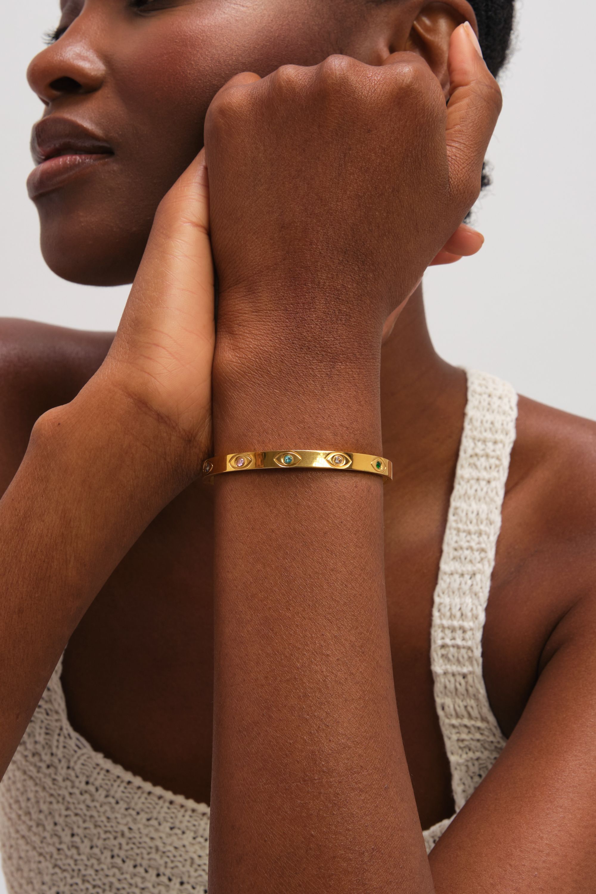 Jon Richard Gold Plated Waterproof Multi Colour Evil Eye Bangle