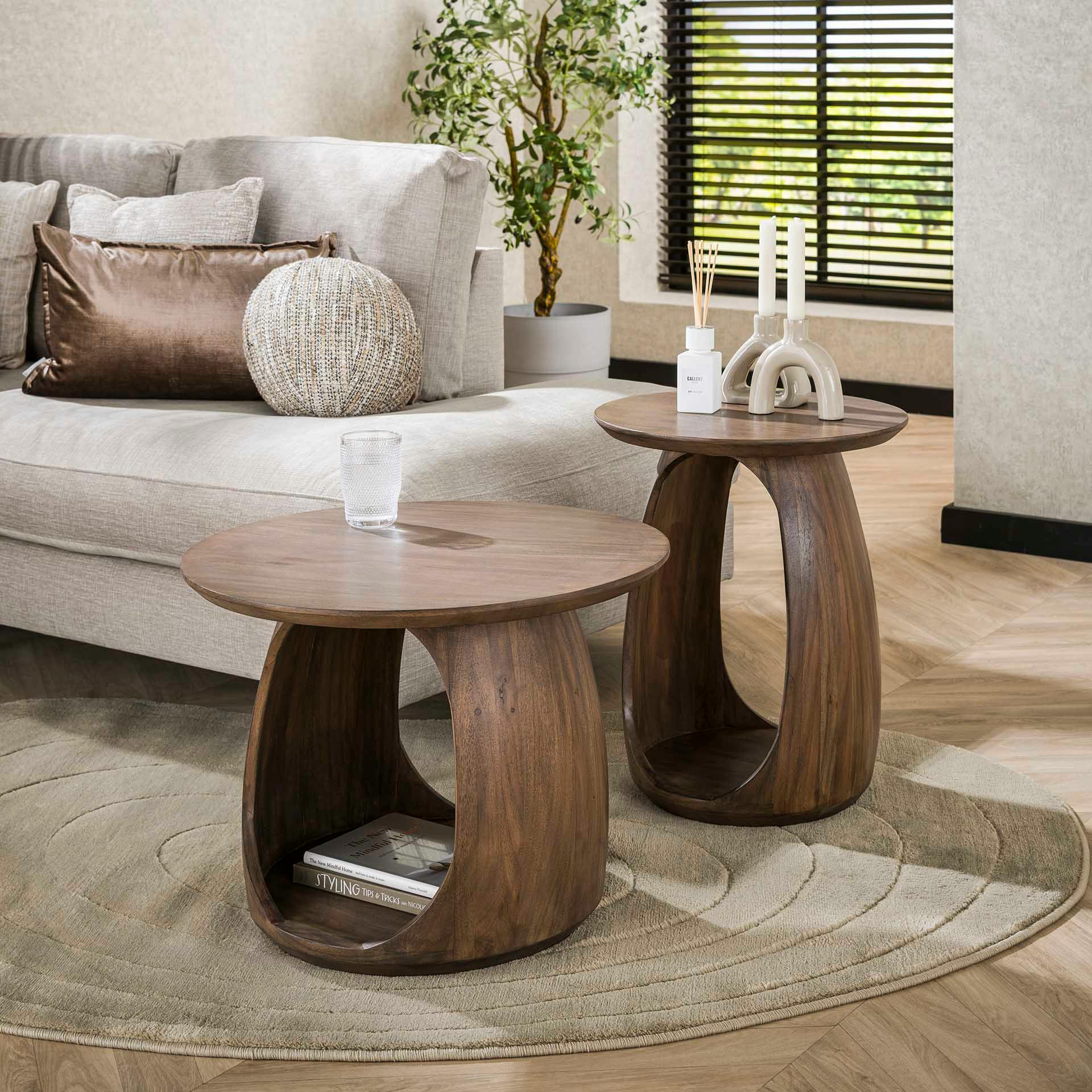 Table d’appoint bois brun – rangement intégré, 46 cm MYSORE