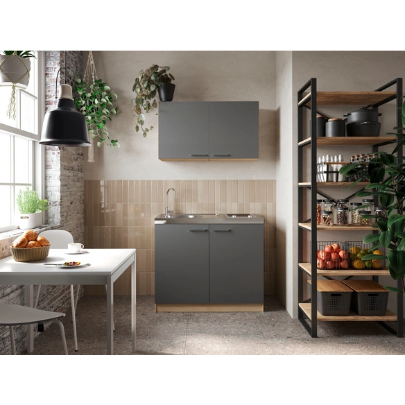 Pantry-Küche »Merle«, BxHxT: 100 x 200 x 200 cm, grau