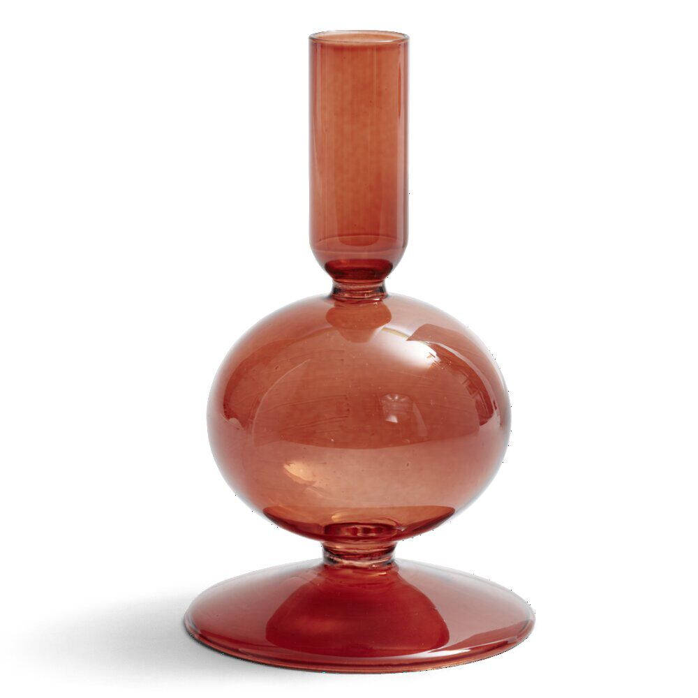 Bougeoir boule chandelier verre ambre Ø8,7xH15cm
