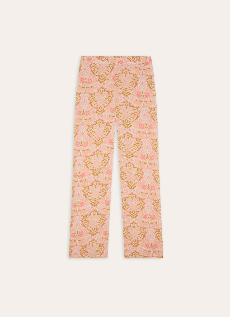 PANTALON EN VISCOSE IMPRIMÉ FLORAL INDIEN ROSE