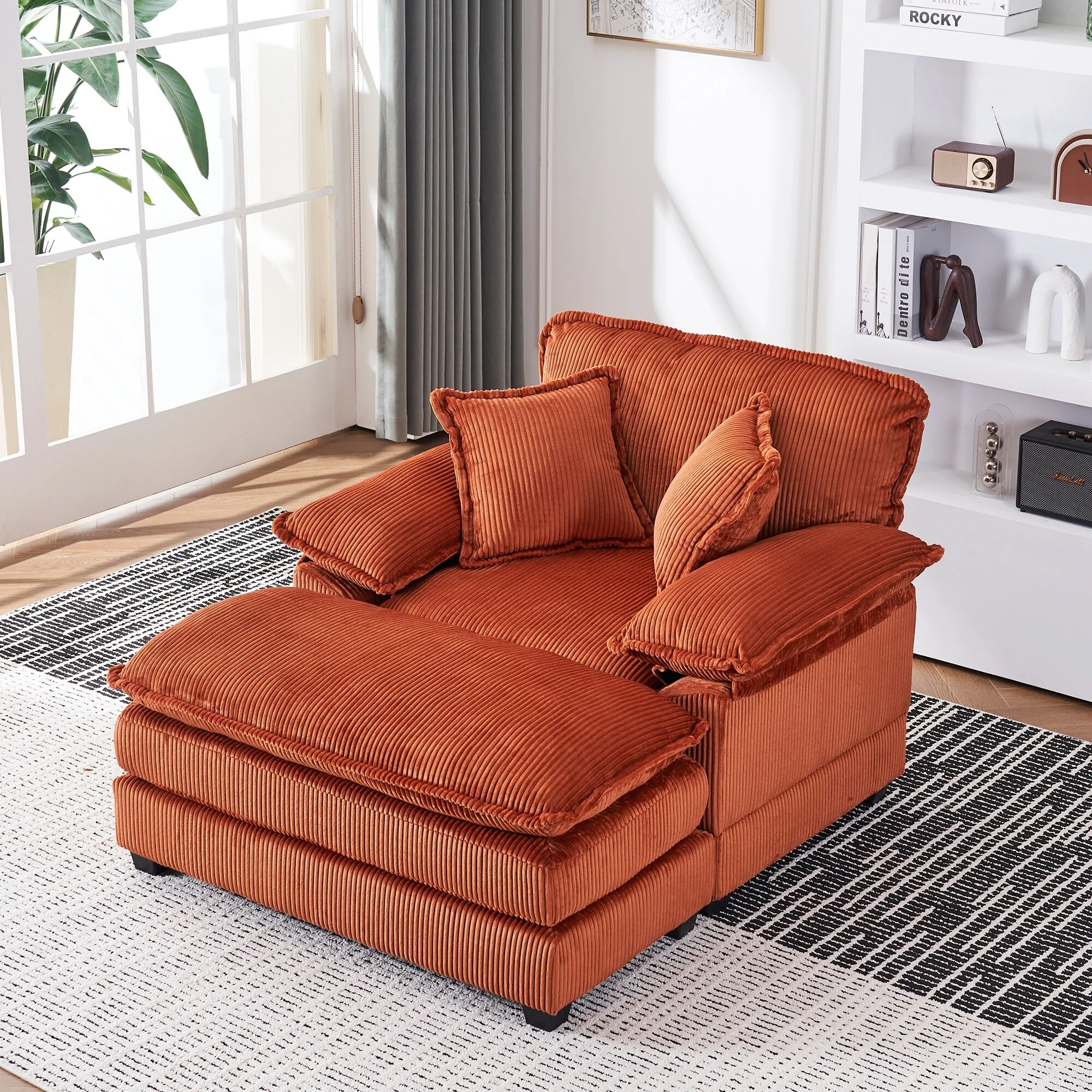 56.9 W Oversized Chair with Ottoman, Reading Chair for Bedroom, Lazy Sofa Bed, Modern Over Sized Single Recliner Couch