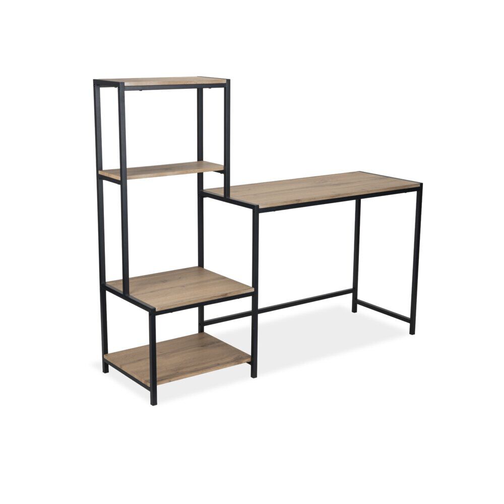 Bureau Luffi avec étagères bois naturel et métal noir 147x44xH125cm