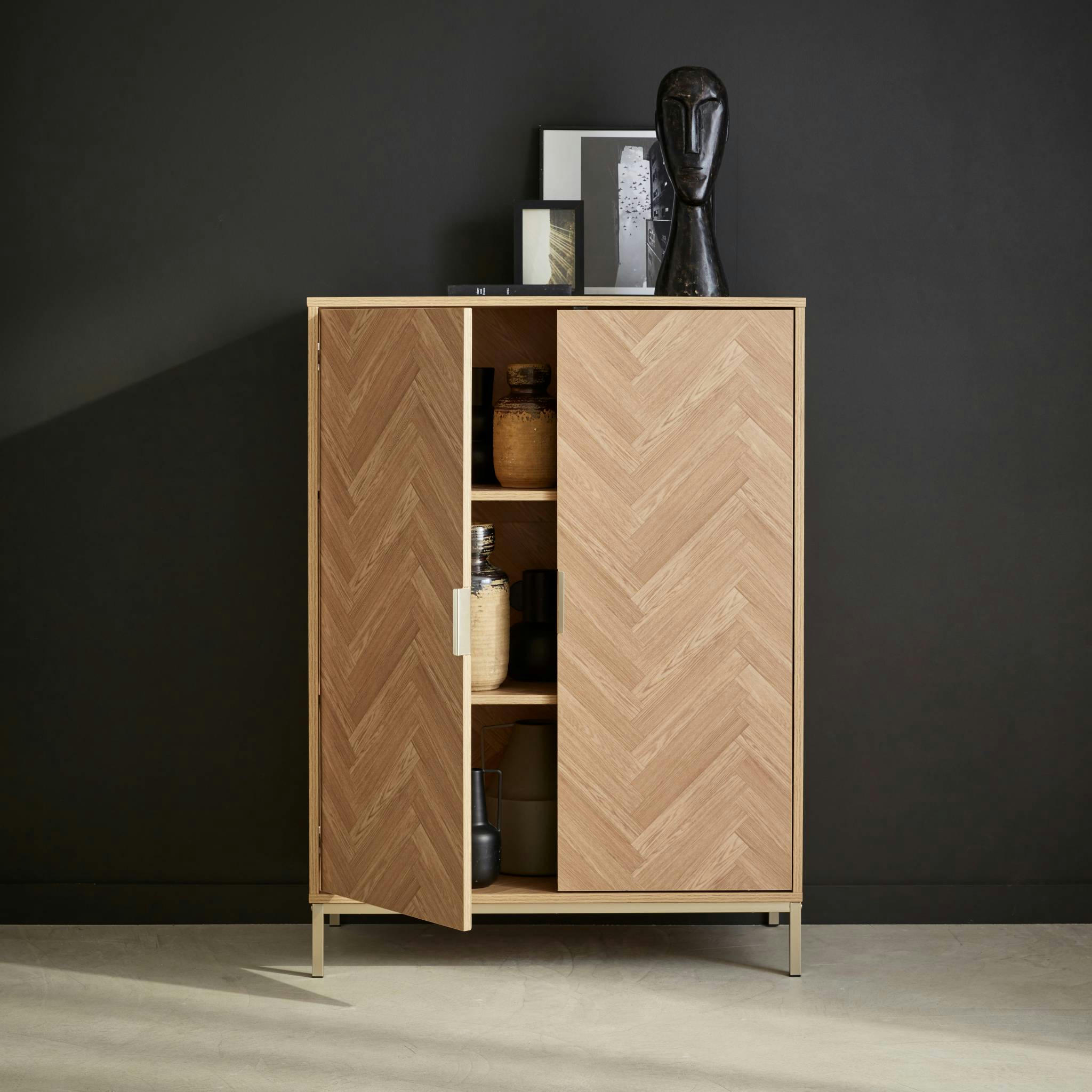 BUDAPEST - Vaisselier effet bois décor chevrons 2 portes