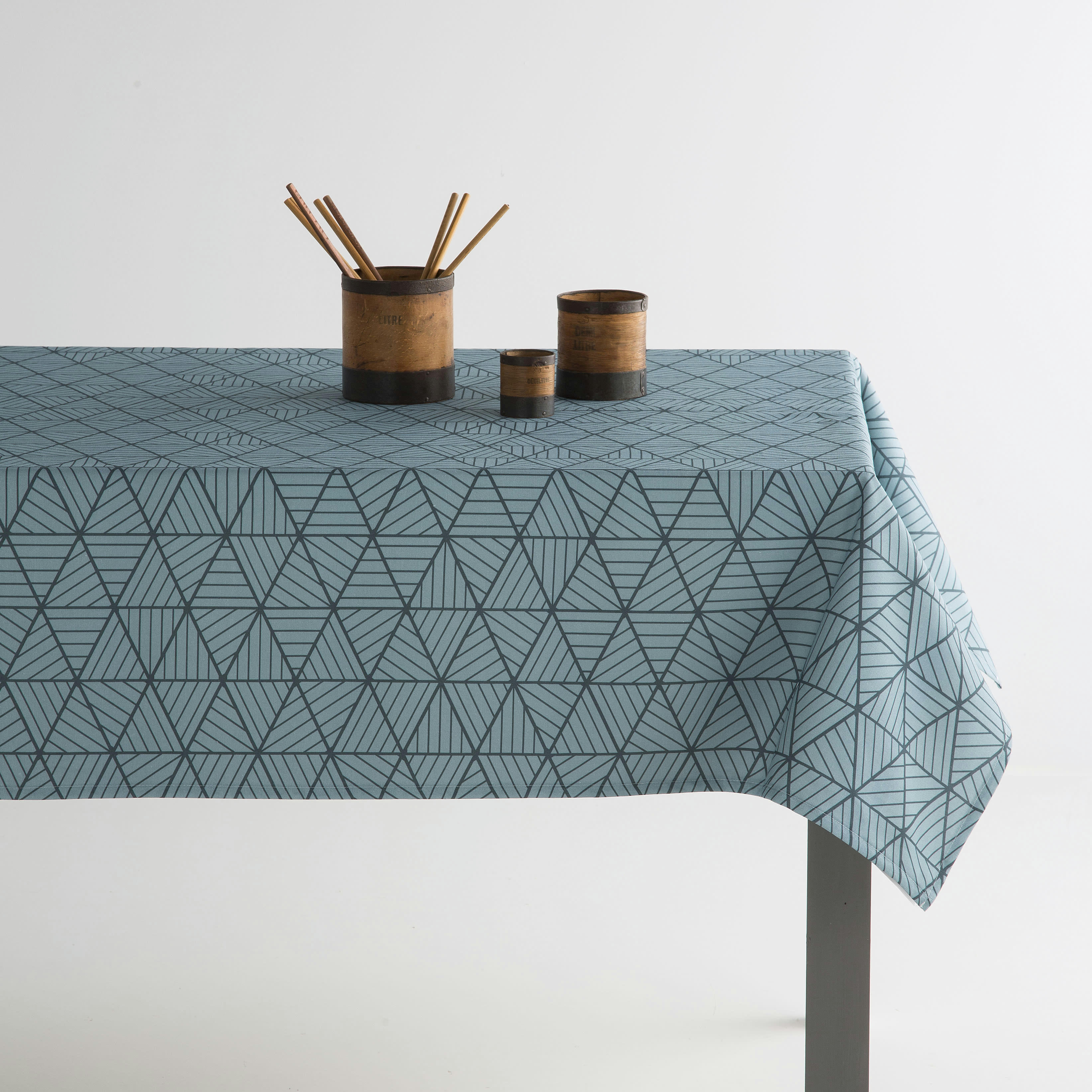 BERMUDAS TURQUESA - Nappe en coton biologique antitâche imprimée bleu 140x300 cm