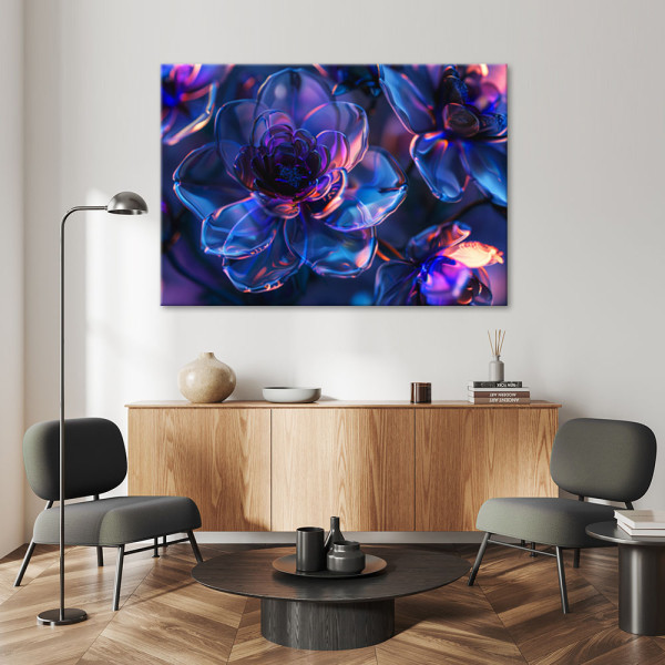 Obraz na płótnie Granatowe szklane kwiaty - głębia 3D 60x40