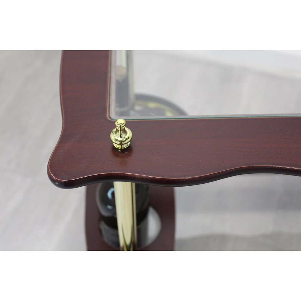 Uniquewise 2-tier Clear Tempered Glass Brass/Wood Serving Tea Cart