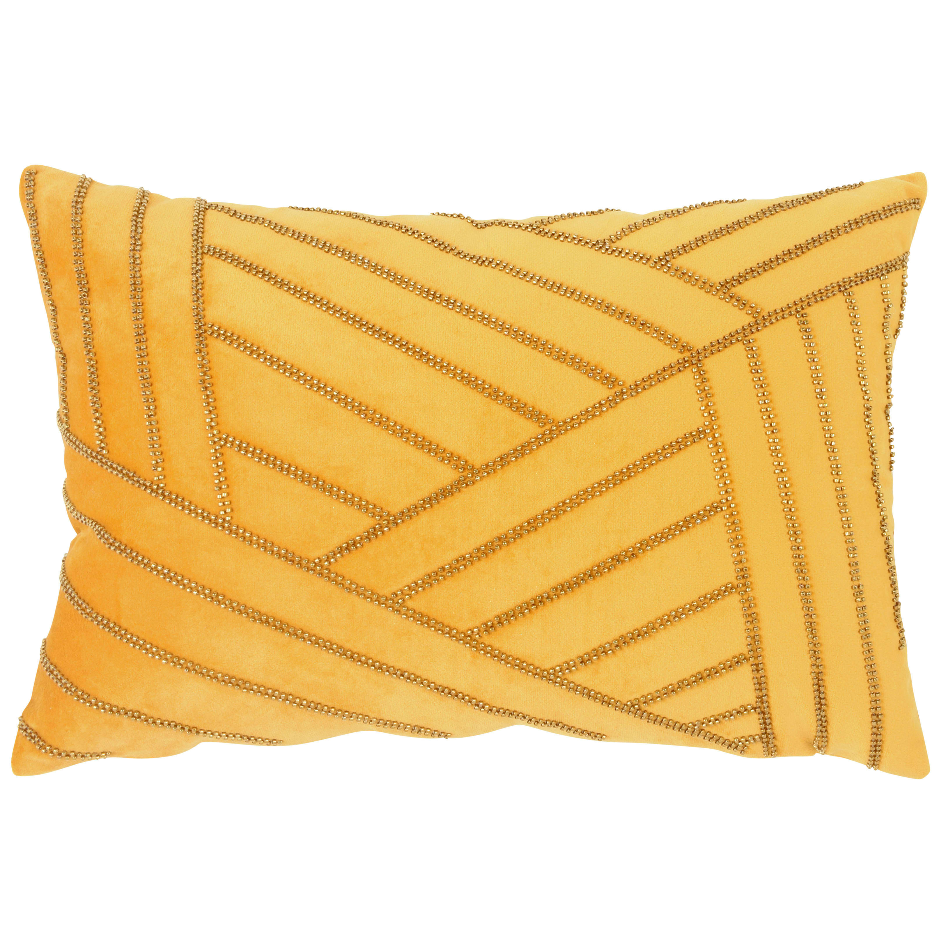 AMANDINE - Housse de coussin en velours ocre et perles dorées 40x40