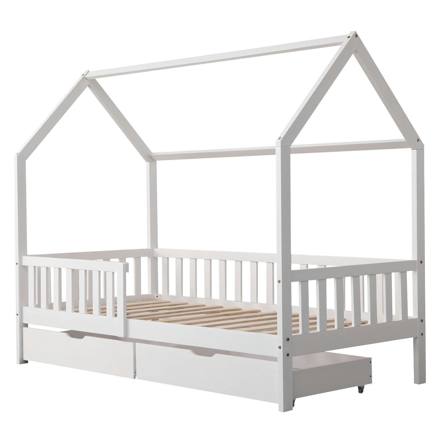 MARCEAU - Lit cabane pour enfant avec tiroirs 190x90cm blanc