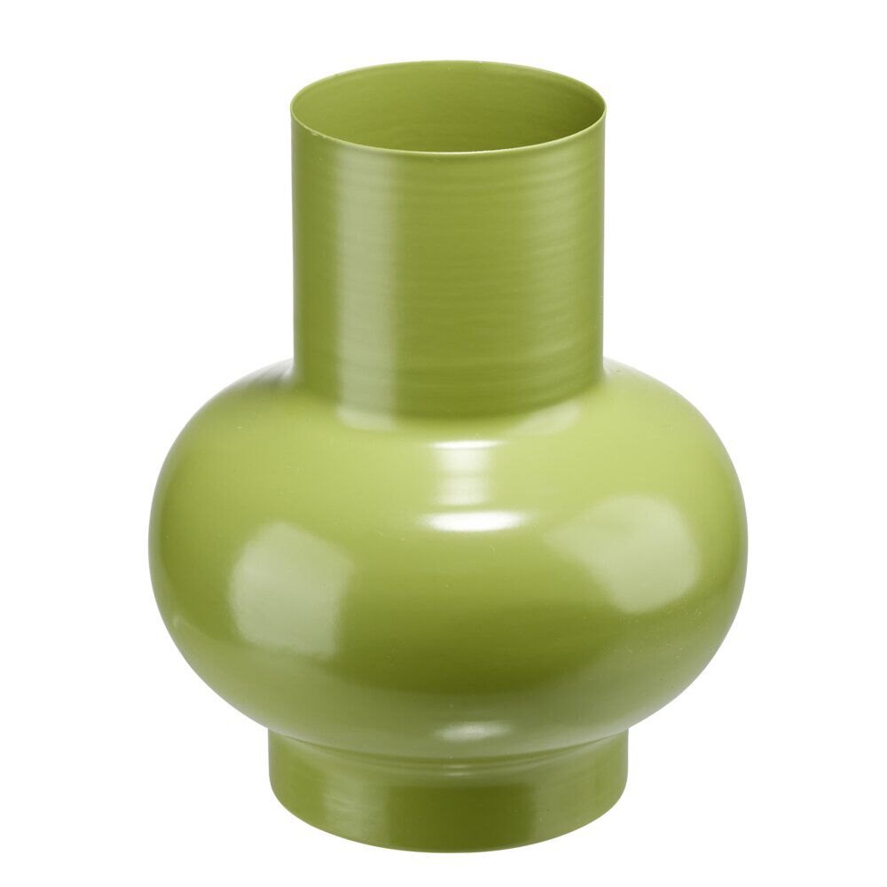 Vase arrondi contemporain métal vert Ø13xH15cm